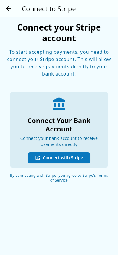 Payment account screen, not connected