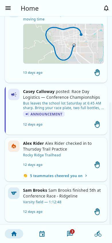 Ride card with route map