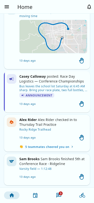 Announcement card in the feed