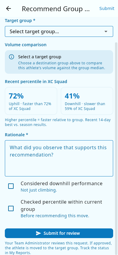 The rationale field on the request form