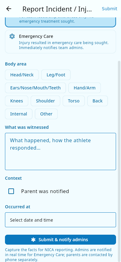 Description and context fields on the incident form