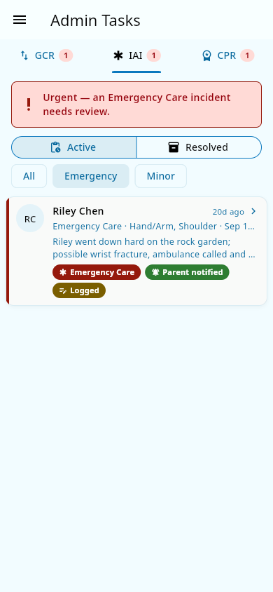 The urgent emergency-care callout above the queue