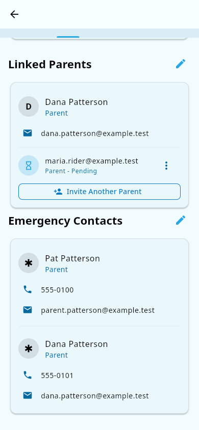 The Linked Parents section on a child's page