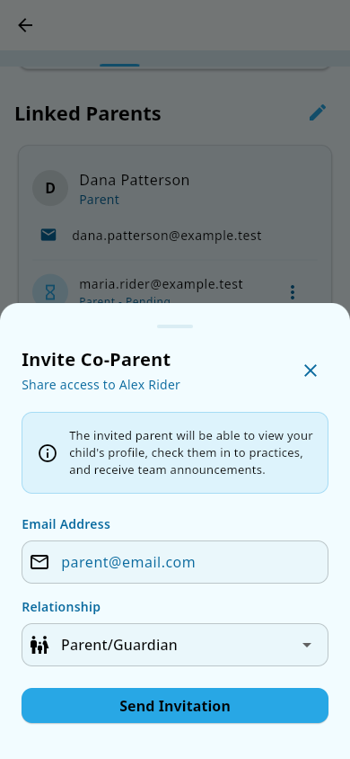 The Invite Co-Parent window