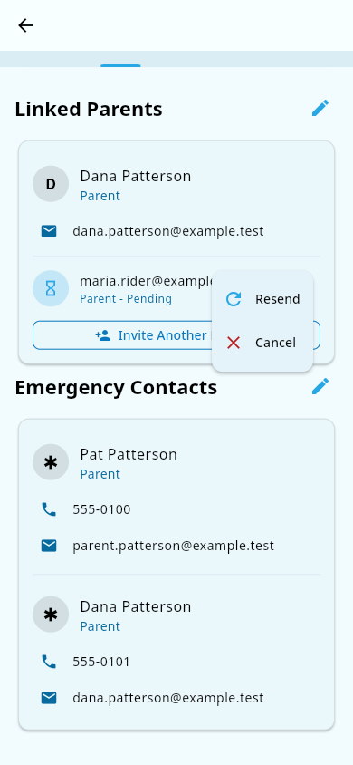 Resend and cancel options on a pending invitation