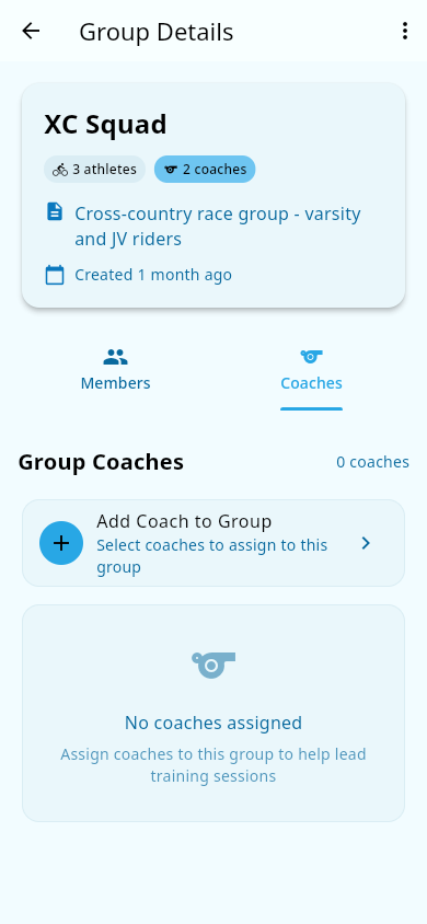 Group detail, Coaches tab