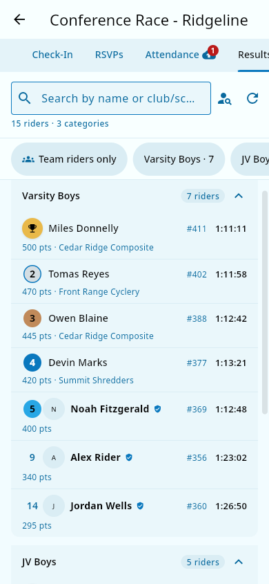 Results grouped by category