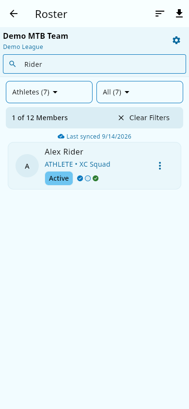 Roster with search and role filter
