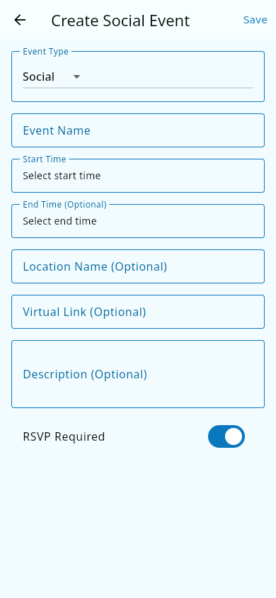 Create social event form