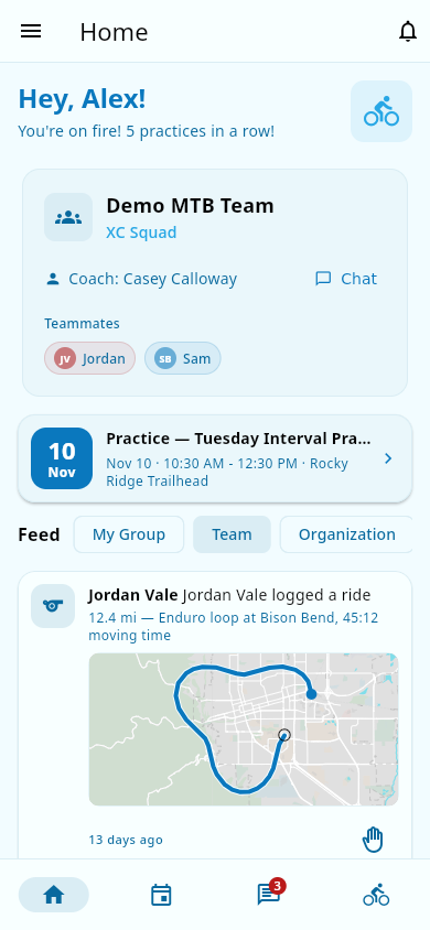 Athlete home dashboard