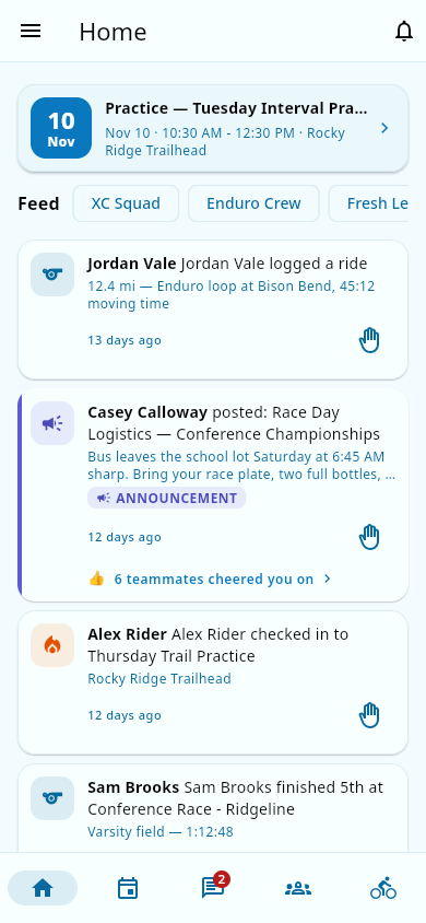Coach home dashboard