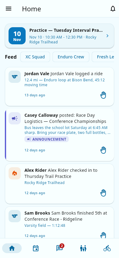 Parent home dashboard