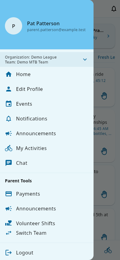 Navigation menu, full list