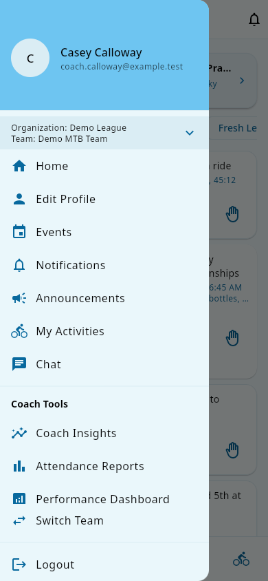 Navigation menu with Coach Tools