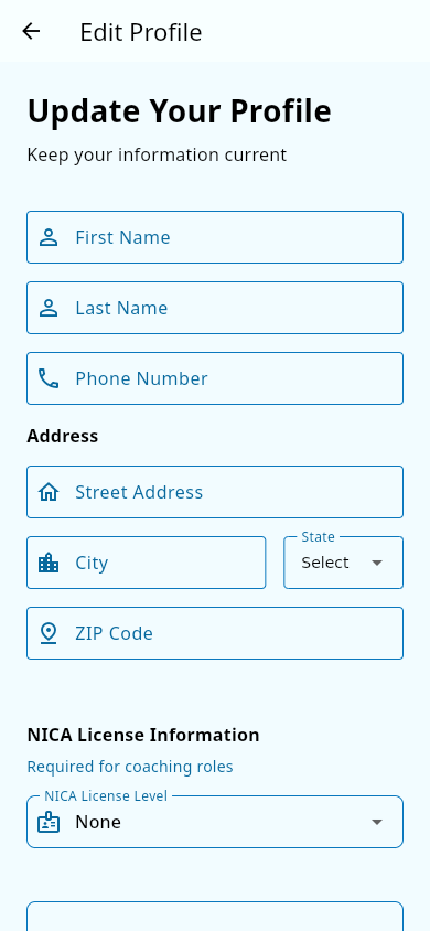 Edit Profile screen