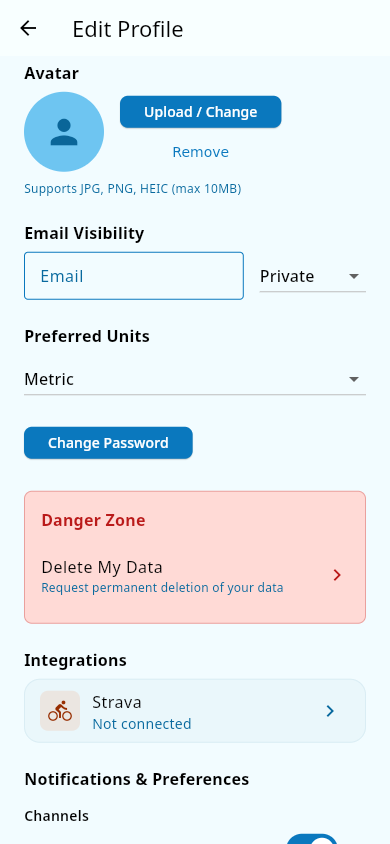 Preferred units setting