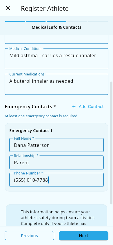 Step 3: medical fields and emergency contact