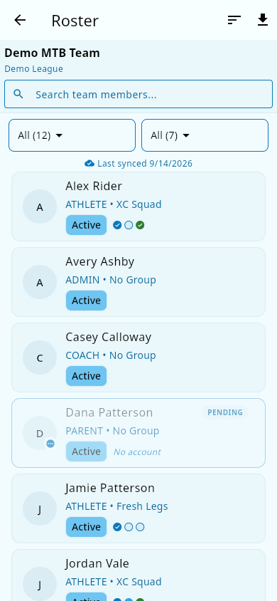 Athlete in the roster