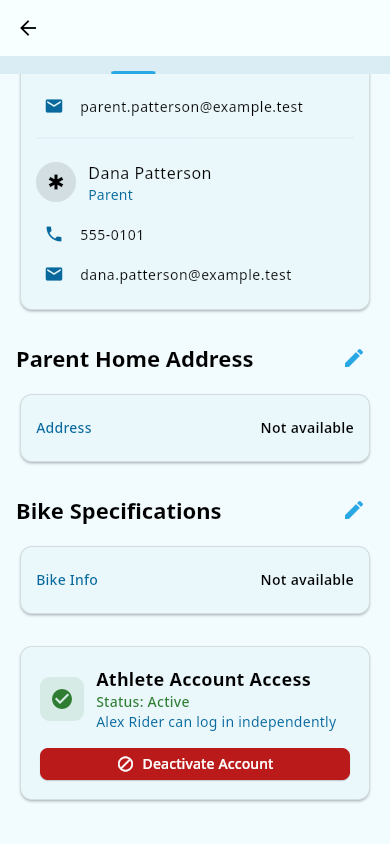 Athlete Account Access card
